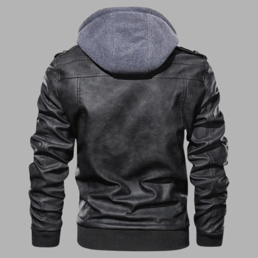 Removable Hood Genuine Leather Jacket