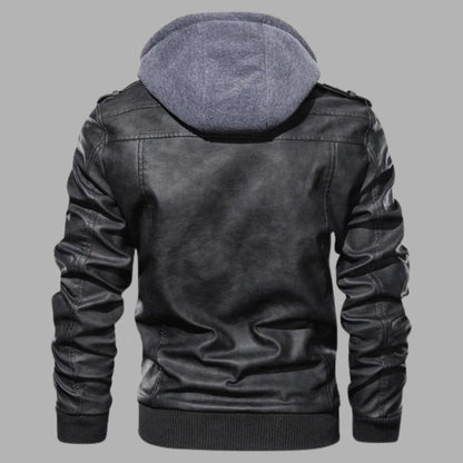 Removable Hood Genuine Leather Jacket