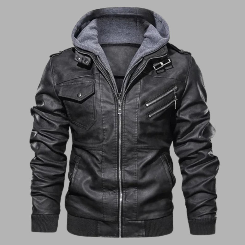Removable Hood Genuine Leather Jacket