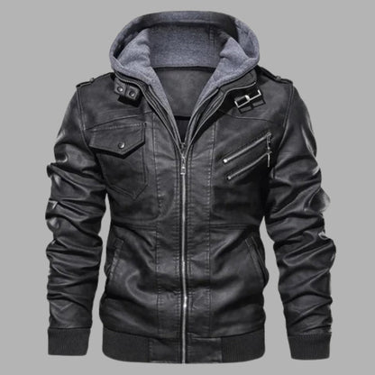 Removable Hood Genuine Leather Jacket