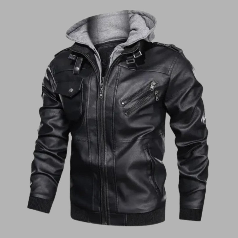 Removable Hood Genuine Leather Jacket