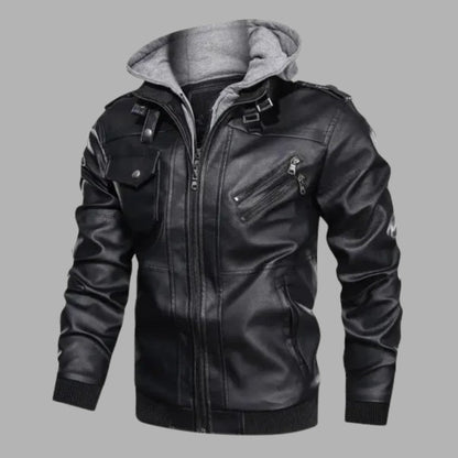 Removable Hood Genuine Leather Jacket