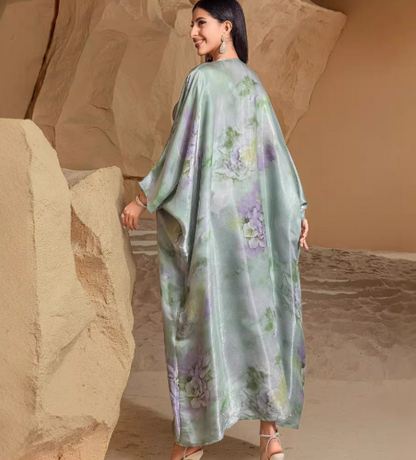 Women's Green Fruit Print Holiday Dress Batwing Sleeves