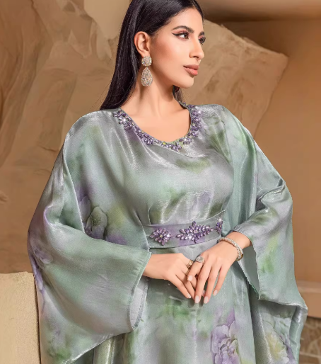 Women's Green Fruit Print Holiday Dress Batwing Sleeves