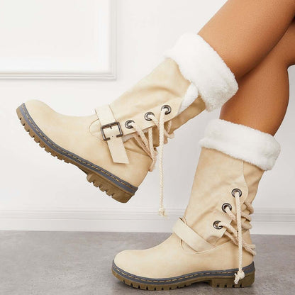 Mid Calf Winter Pull on Booties Mid Knee High Snow Boots