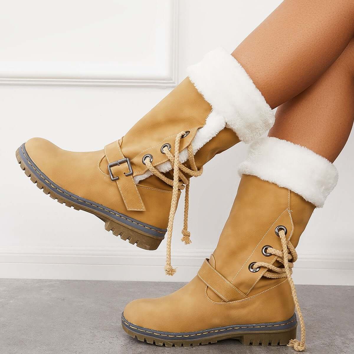 Mid Calf Winter Pull on Booties Mid Knee High Snow Boots