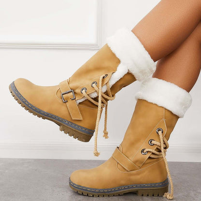 Mid Calf Winter Pull on Booties Mid Knee High Snow Boots