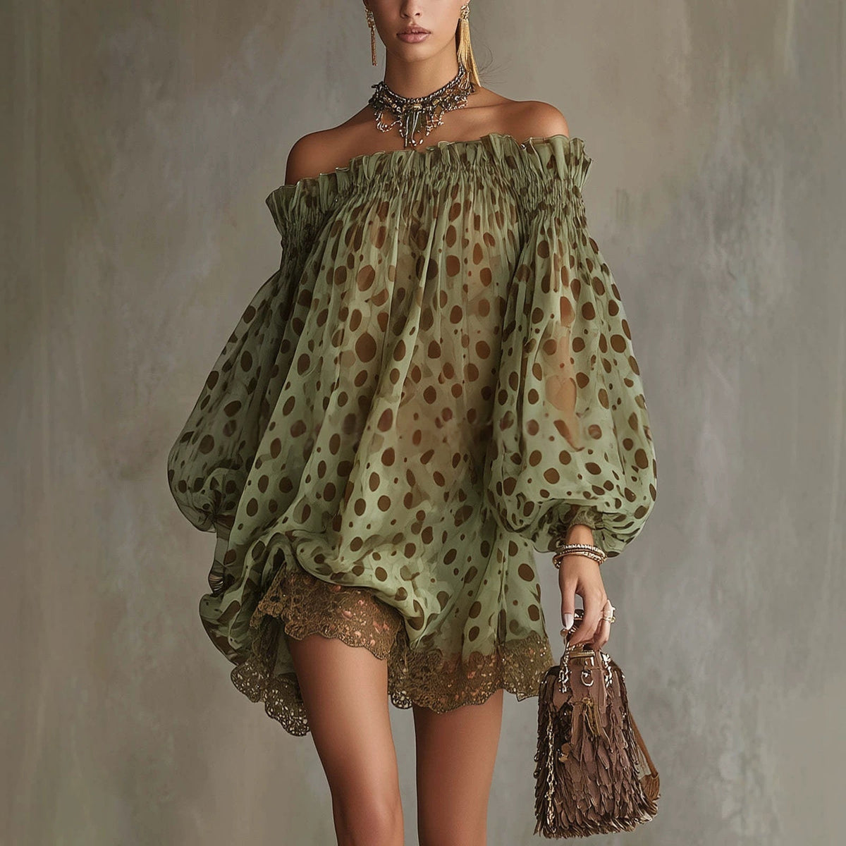 Women's Elegant Cotton Off-Shoulder Summer Dress with Puff Sleeves