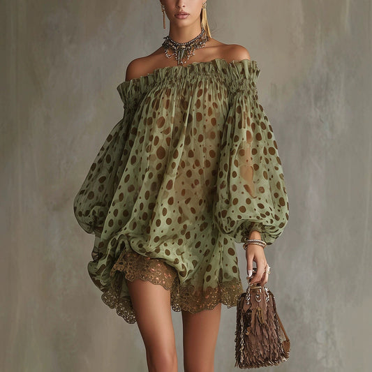 Women's Elegant Cotton Off-Shoulder Summer Dress with Puff Sleeves