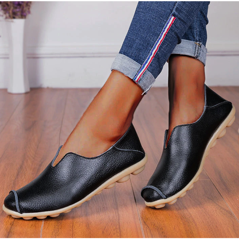 Woman Casual Flat Heel Cow Tendon Low Top Closed Toe Slip On Comfortable Work Shoes