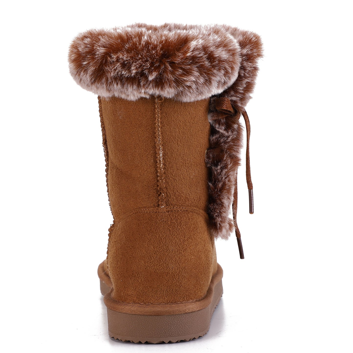 Non Slip Snow Short Booties Side Lace Up Faux Fur Ankle Boots