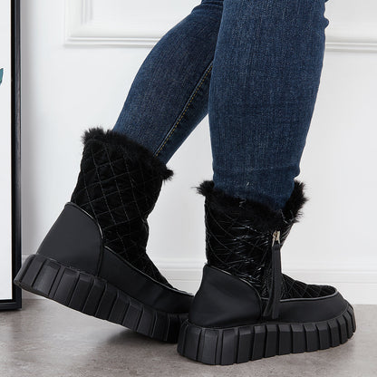 Platform Warm Faux Fur Lined Boots Side Zipper Snow Booties