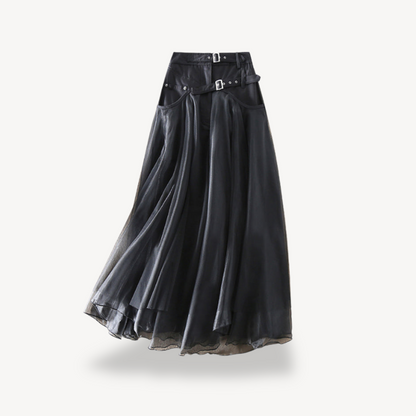Flowy Black Long Skirt for Women Chiffon