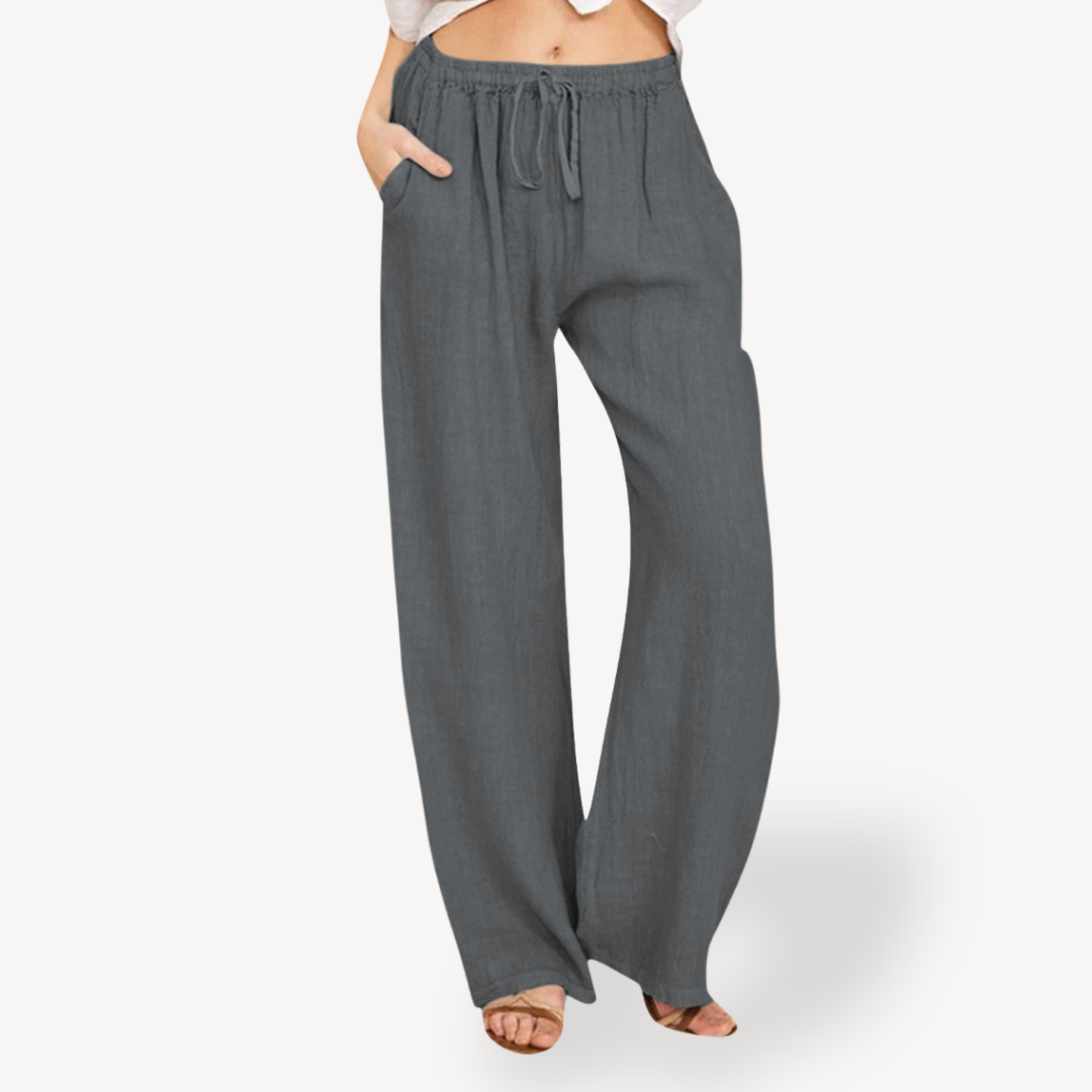 Relaxed Fit Linen Drawstring Trousers for Women - OutfitLondon