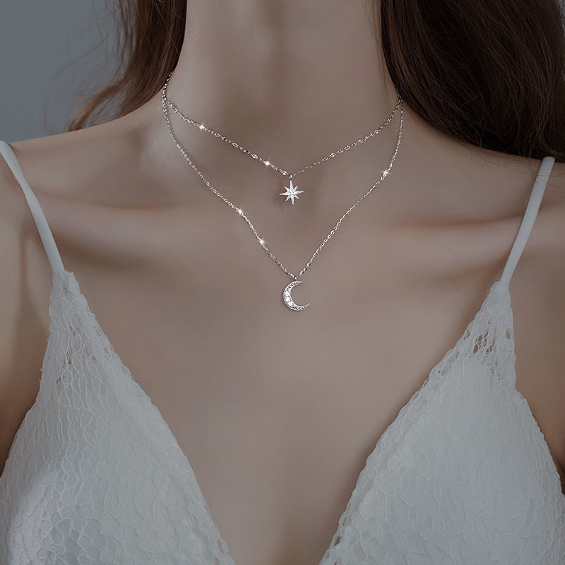 Dainty Two Tone Layered Silver Chain Necklace - OutfitLondon