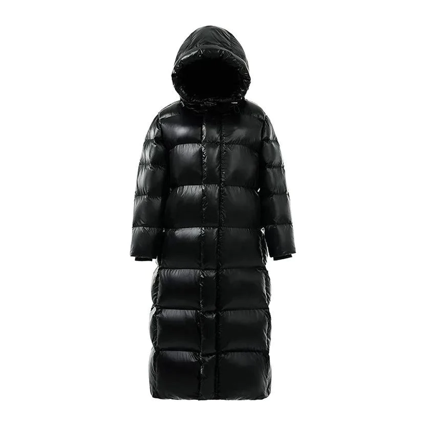 Insulated Black Ladies Long Parka Coat - OutfitLondon