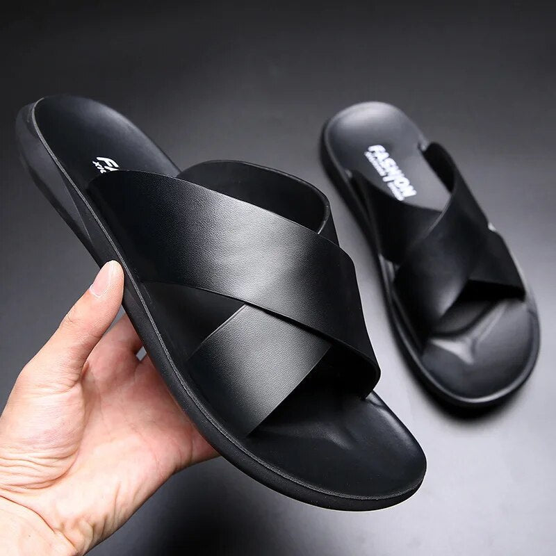 Men's Strap Leather Sandals - Comfortable Summer Slides