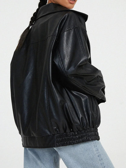 Women's Plus Size Synthetic Leather Zip Jacket