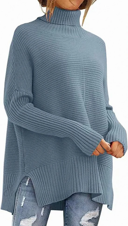 Warm Women's Navy Blue Crew Neck Winter Sweater