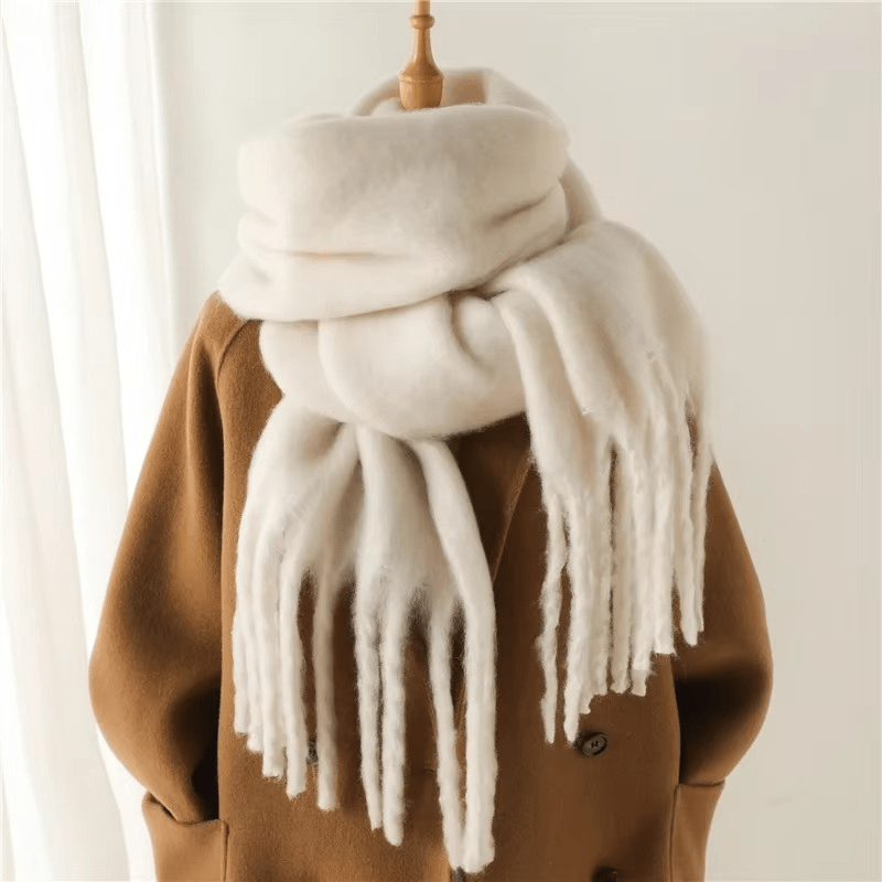 Warm Plush Cashmere Scarf with Tassels