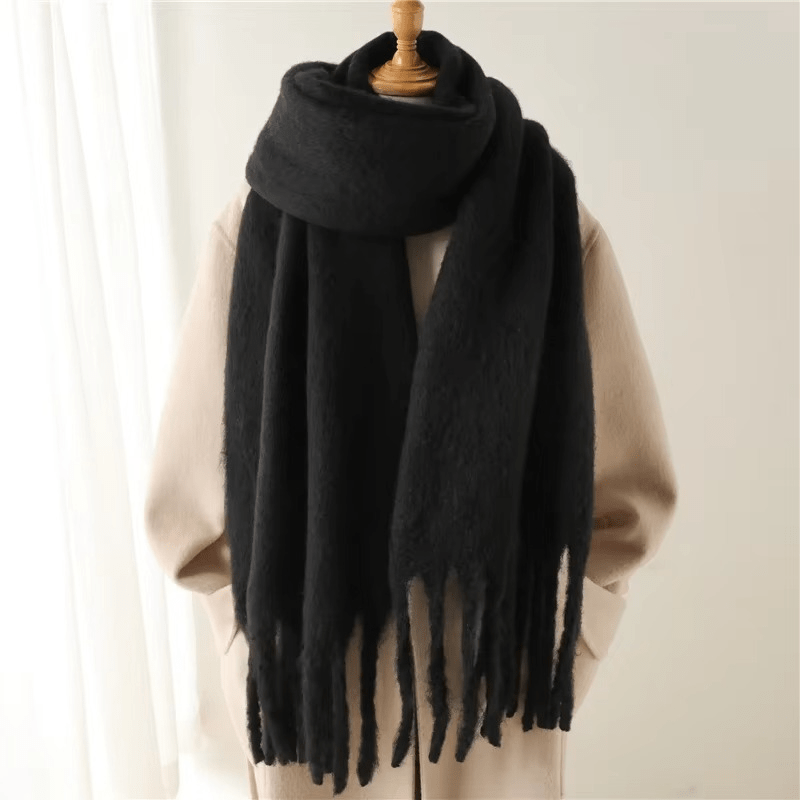 Warm Plush Cashmere Scarf with Tassels
