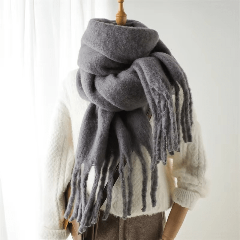 Warm Plush Cashmere Scarf with Tassels