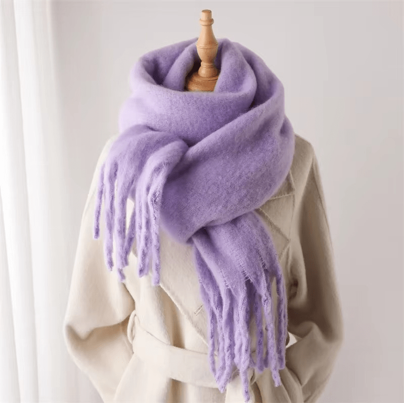 Warm Plush Cashmere Scarf with Tassels