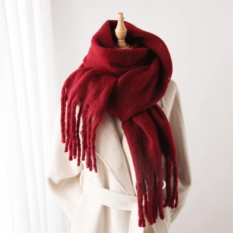 Warm Plush Cashmere Scarf with Tassels