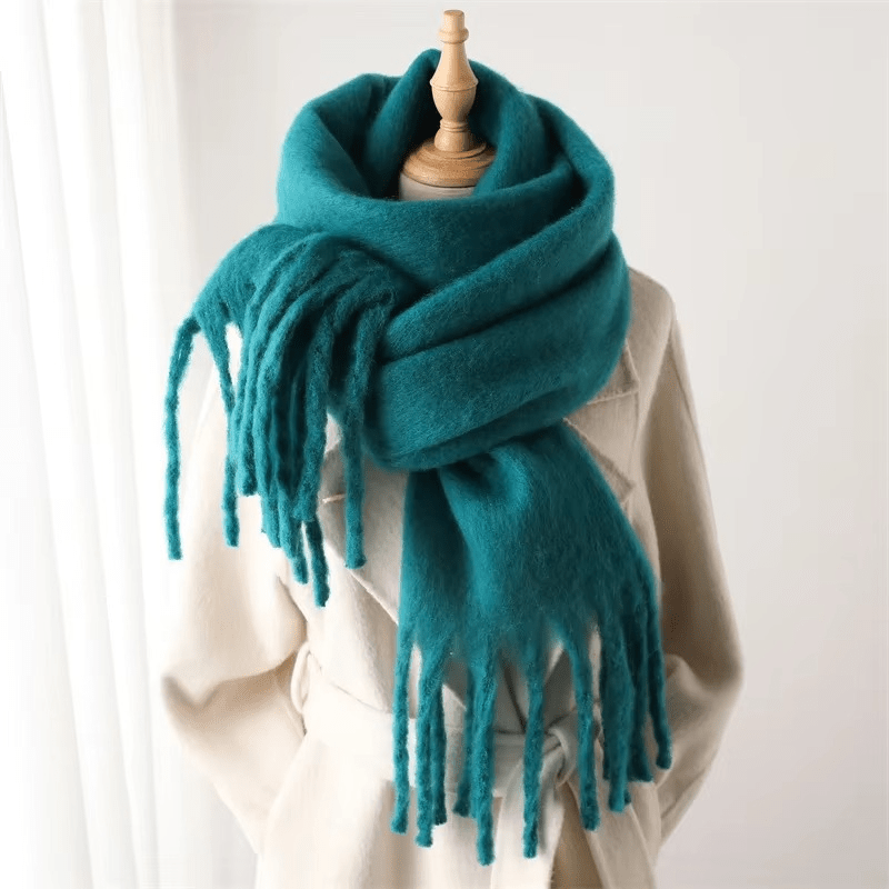Warm Plush Cashmere Scarf with Tassels