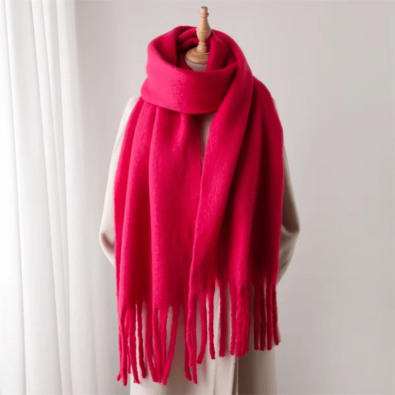 Warm Plush Cashmere Scarf with Tassels