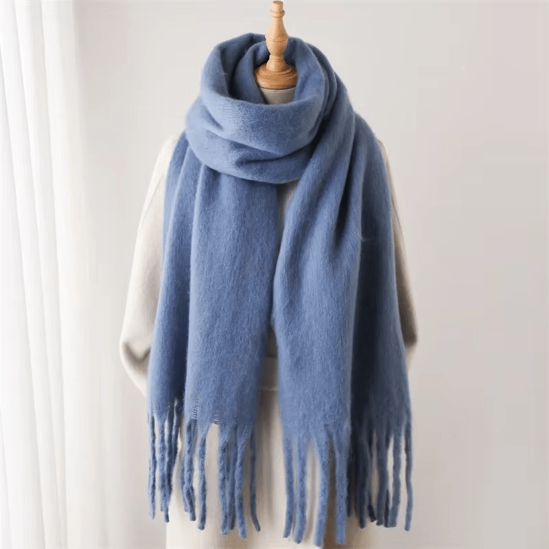 Warm Plush Cashmere Scarf with Tassels