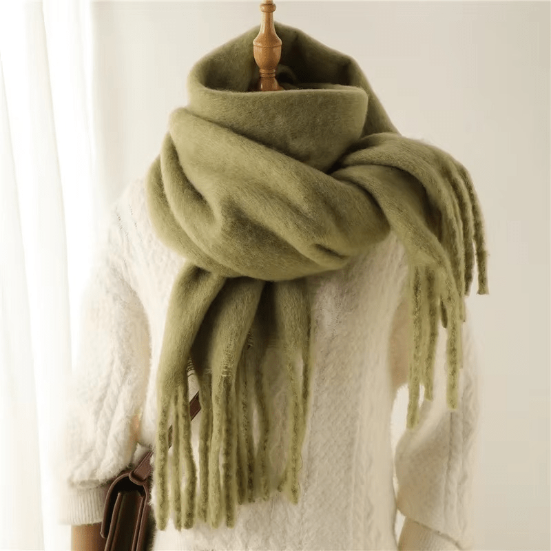 Warm Plush Cashmere Scarf with Tassels