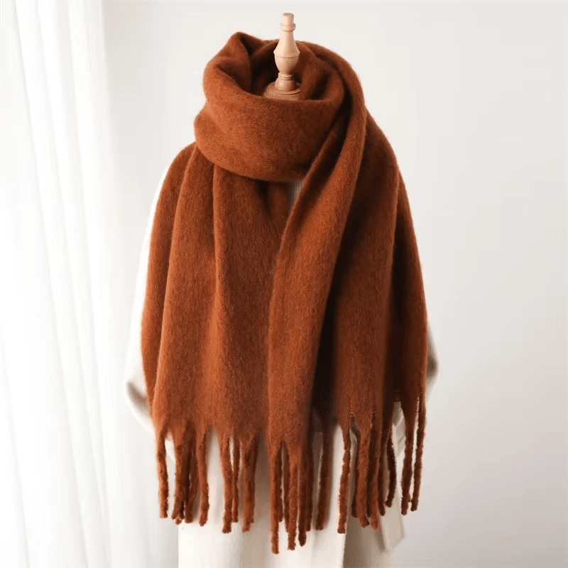 Warm Plush Cashmere Scarf with Tassels