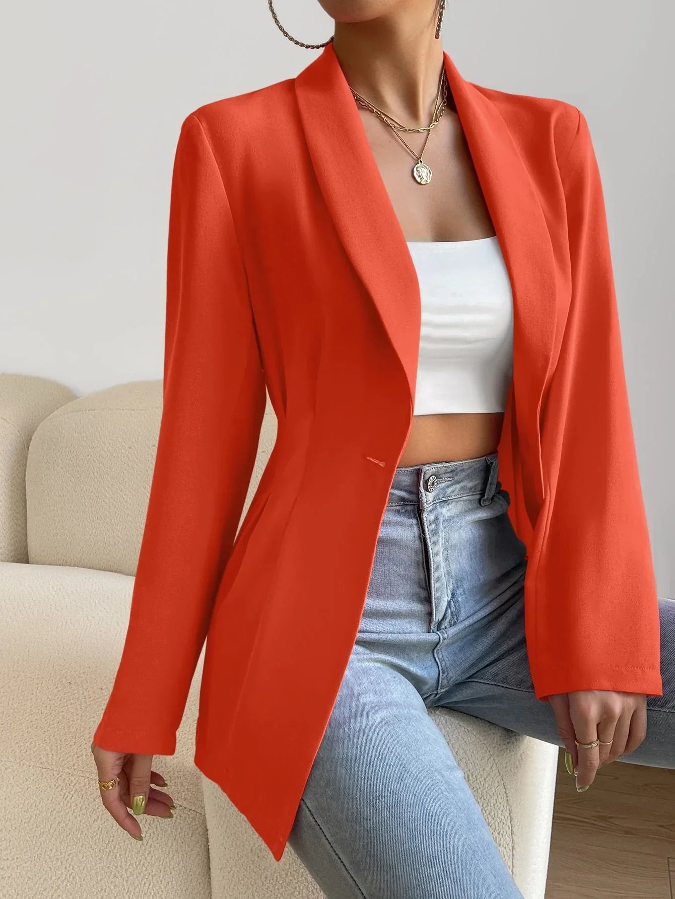 Tailored Women's Open Front Coat with Pockets