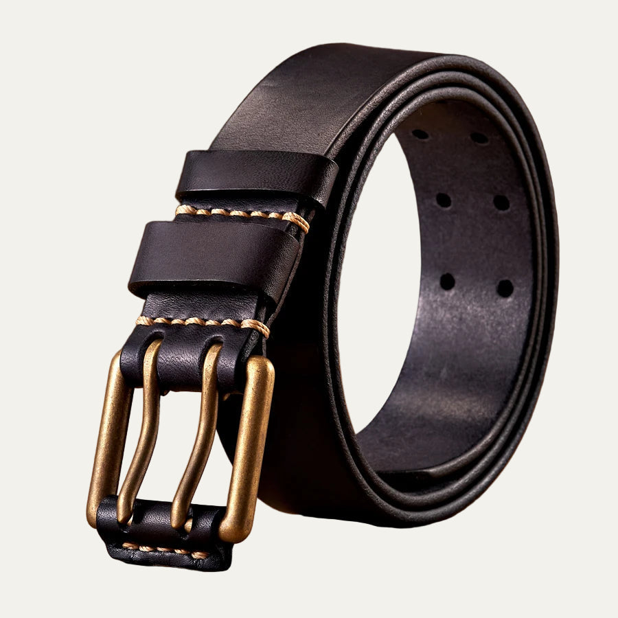 Rugged Men's Leather Belt with Thick Stitching