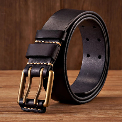 Classic Wide Leather Double Buckle Belt