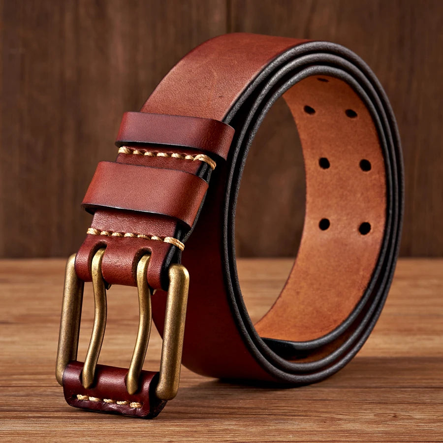 Classic Wide Leather Double Buckle Belt