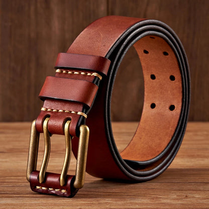 Classic Wide Leather Double Buckle Belt
