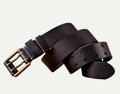 Rugged Men's Leather Belt with Thick Stitching