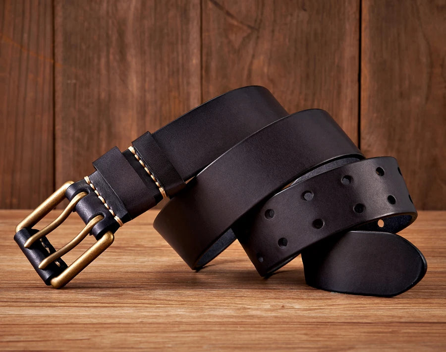 Classic Wide Leather Double Buckle Belt
