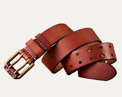 Rugged Men's Leather Belt with Thick Stitching