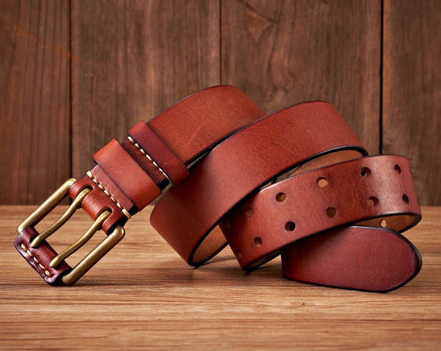 Classic Wide Leather Double Buckle Belt