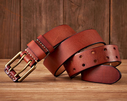 Classic Wide Leather Double Buckle Belt