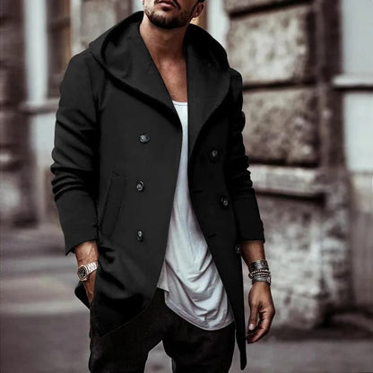 Classic Double Breasted Hooded Mens Trench Coat