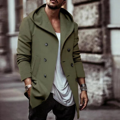Classic Double Breasted Hooded Mens Trench Coat