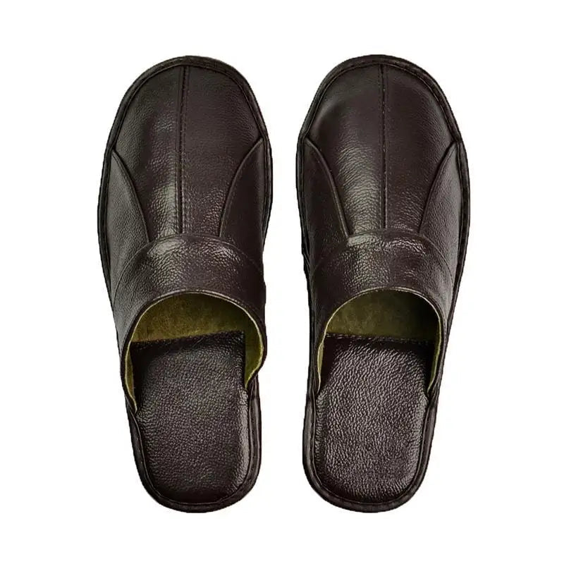 Comfortable Mens Slip On Leather House Slippers - OutfitLondon