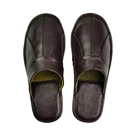 Comfortable Mens Slip On Leather House Slippers - OutfitLondon