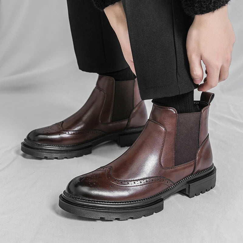 Classic Mens Black Leather Ankle Boots