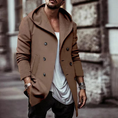 Classic Double Breasted Hooded Mens Trench Coat