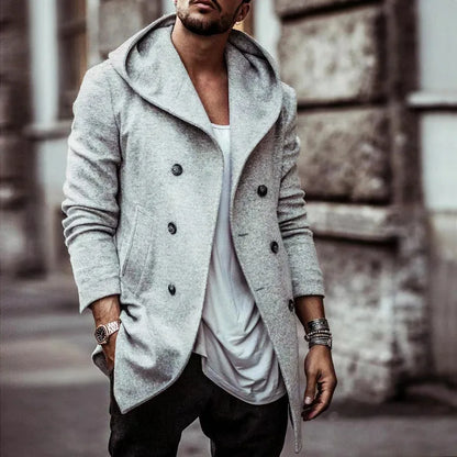 Classic Double Breasted Hooded Mens Trench Coat